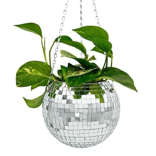 mikamax Funky Disco Planter XL - 20cm - Zubehör für PC mit einzigartigem Disco-Design, ideal für Pflanzenliebhaber. Perfekt als Hänge- oder Tischpflanzgefäß, inklusive Metallkette und Holzring.