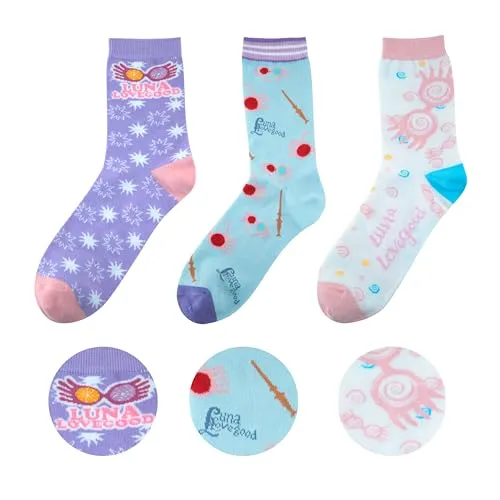 Cinereplicas Harry Potter Luna Lovegood Socken Set - Einheitsgröße - 3er-Set Socken für Luna Lovegood-Fans, weich und bequem mit einzigartigen Designs. Offizielles Produkt unter Warner Bros.-Lizenz, ideal für jeden Harry Potter Enthusiasten.