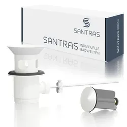 SANTRAS® Exzenter Zugstange-Ablaufgarnitur in Weiß (RAL 9003) - Bad- & Duscharmaturen – Hochwertige, rostfreie Ablaufgarnitur mit einfachem Montagegelenk für schnelle Installation und individuelle Anpassung des Stopfens.