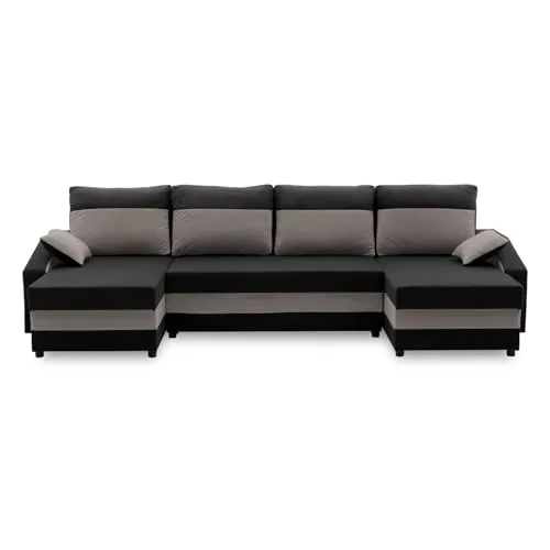 Mebligo ECKSOFA U MIT SCHLAFFUNKTION Sparta Schwarz/Grau in schwarz von Mebligo