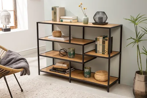 Riess-Ambiente Standregal SLIM LINE 115cm - Standregal im modernen Industrial-Design aus Wildeiche und Metall, bietet 5 Fächer für stilvolle Aufbewahrung und ist ideal für jedes Wohnzimmer.