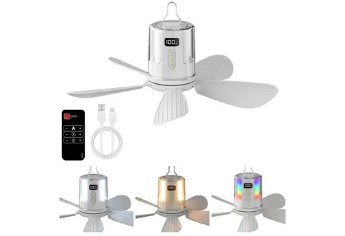 QUBEBU Deckenventilator mit 10800 mAh Akku und Beleuchtung in weiß von QUBEBU