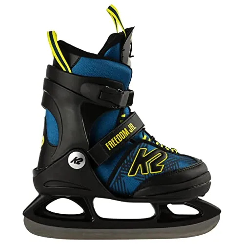 K2 Unisex Jugend Freedom Ice Eishockey Schlittschuhe, Blue_Yellow, 29 - Hochwertige Schlittschuhe mit hoher Knöchelstütze und herausnehmbarer Sohle, ideal für junge Eishockeyspieler, die Komfort und Sicherheit suchen.