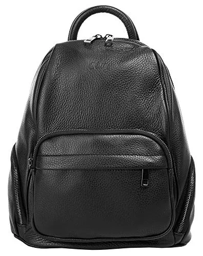 Cityrucksack CLUTY aus echtem Leder, schwarz - Handtaschen - Stilvoller Cityrucksack aus 100% Rindleder mit charismatischer Strukturprägung. Praktische 4 Reißverschlussfächer für optimale Organisation. Made in Italy, ideal für den Alltag!