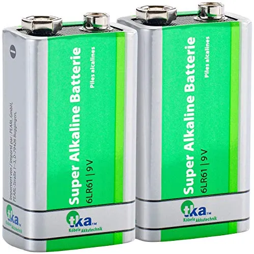 tka Köbele Akkutechnik Blockbatterie: Superlife 9V-Block Alkaline-Batterie, 2er Set (Rauchmelder Batterien, Blockbatterie 9V)