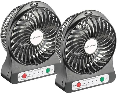 PEARL Kfz Ventilator: 2er-Set 2in1 Akku-Tisch-Ventilator mit LED-Leuchte, 1.300 mAh (Mobiler Akku, betrieben, Handventilator)