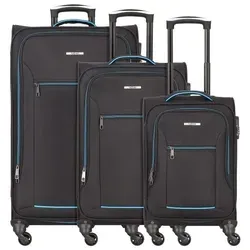 NOWI Trolley Weichschalenkoffer mit Rollen & Zahlenschloss – 189 cm blau|schwarz - Koffer mit 360° drehbaren Rollen und ergonomischem Teleskopgriff, leicht und robust, ideal für Reisen und handgepäcktauglich gemäß IATA.