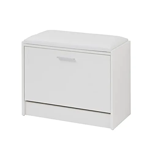 Baroni Home Platzsparender Schuhschrank aus Melamin-Holz für den Eingangsbereich, für Schlaf- und Wohnzimmer und für Flur, mit Klapptüren und doppelter Tiefe, 30x63x45 cm, Weiß