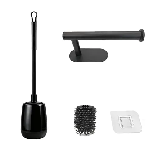 MAUAG toilettenbürste+toilettenpapierhalter Set -toilettenbürste-wc bürstengarnitur-klobürste silikon-klobürste wandmontage-klopapierhalter ohne Bohren-klopapierhalter schwarz (rohrförmig)
