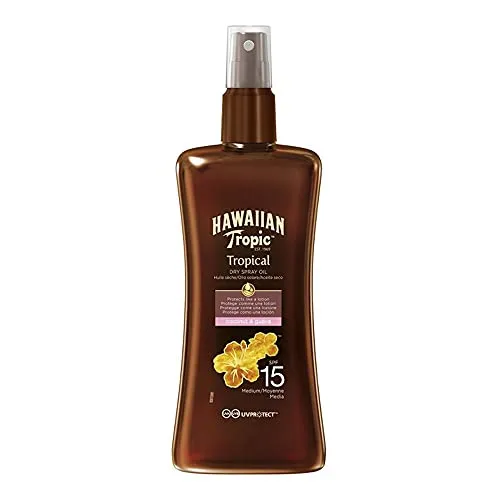 Hawaiian Tropic| Glowing Protection Sonnenschutz-Öl LSF 15 UVA + UVB-Schutz, 200 ml, tropischer Duft mit Kokosnussöl, wasserfest, vegan