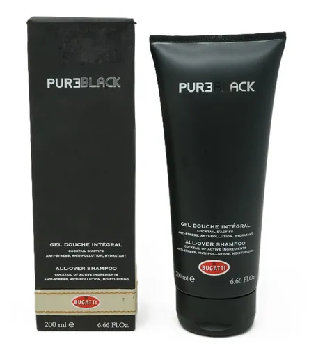 Bugatti Pure Black All-Over Shampoo 200 ml - Hochwertiges All-Over Shampoo für Herren, ideal für die tägliche Pflege. Mit erfrischendem Duft und praktischer 200 ml Größe für unterwegs.
