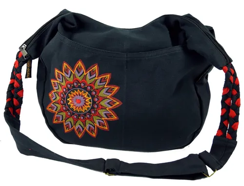 Ethno Boho Schultertasche, Goa Tasche Mandala in schwarz von Guru-Shop