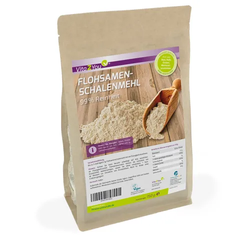 Vita2You Flohsamenschalenmehl Psyllium 99% Reinheit 750g Zippbeutel