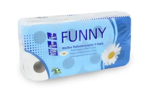 Funny Toilettenpapier 72 Rollen / 250 Blatt PREMIUM-QUALITÄT | 3-lagig, Zellstoff, hochweiß | Motivgeprägt, besonders weich und reißfest | Vorratspack | aus hochwertigem hochweißem Zellstoff