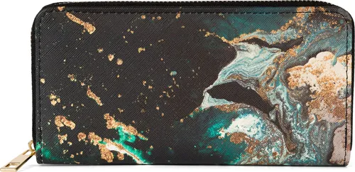 styleBREAKER Damen Geldbörse mit Marmor Muster - Reißverschluss Portemonnaie in Schwarz-Petrol-Weiß, elegantes Design mit vielen Fächern für Karten und Geld