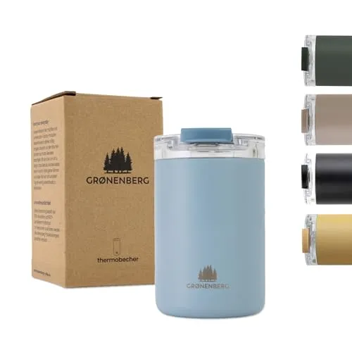 GRØNENBERG Thermobecher 350ml - 100% Auslaufsicher - Coffee to go Becher aus recyceltem Edelstahl, hält mindestens 4 Stunden warm und ist rutschfest für sicheren Genuss unterwegs.