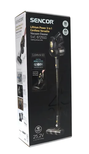 Sencor SVC 8725GD Beutelloser Staubsauger - Beutelloser Akku-Staubsauger mit 0,5 l Kapazität, HEPA-Filter und bis zu 50 Minuten Laufzeit – ideal für gründliche Reinigung ohne Kabelsalat.