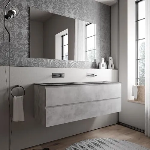 BERNSTEIN Badmöbel-Set Ava 140cm mit Doppel-Waschbecken - Das BERNSTEIN Badmöbel-Set Ava 140cm bietet ein elegantes Mineralguss-Doppel-Waschbecken und einen praktischen Unterschrank in modernem Beton. Perfekt für große Bäder und eine stilvolle Lösung zur optimalen Raumnutzung in Ihrem Badezimmer!','category':'Badezimmerwaschtische