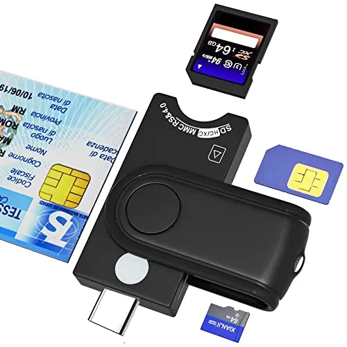 4-in-1 Chipkartenlesegerät USB C - Vielseitiger Kartenleser für Smartcards und SIM-Karten - Externe Kartenlesegeräte mit 4-in-1-Funktionalität für Smartcards, SIM-Karten, SD und Micro SD. Ideal für Hochsicherheitsanwendungen und militärische ID-Karten.