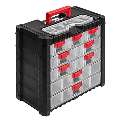 Kasten Koffer Workshop Koffer Veranstalter Schubladen Organizer Werkzeugregal das Regal Schrauben Kunststoff Schwarz Transparent 40 x 20 x 39,2 cm
