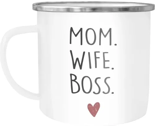 MoonWorks® Emaille-Tasse Mom Wife Boss Dad Husband Legend Geschenk Mama Papa Weiss-metall Emailletasse