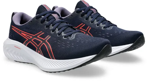 ASICS Gel-Excite 10 Neutralschuh Damen - Dunkelblau/Koralle - Laufschuhe mit AMPLIFOAM PLUS Dämpfung für ultimativen Komfort, ideal für kurze und lange Strecken. Atmungsaktives Mesh und GEL-Technologie für ein geschmeidiges Laufgefühl.