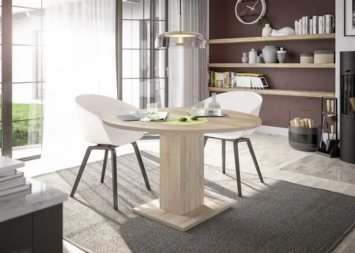 Säulen-Esstisch >Tap< (ausziehbar bis 130 cm) in Eiche Sägerau