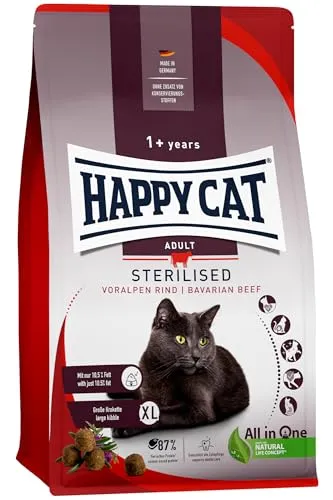 Happy Cat 70574 - Sterilised Adult Voralpen Rind - Trockenfutter für sterilisierte Katzen und Kater - 1,3 kg Inhalt