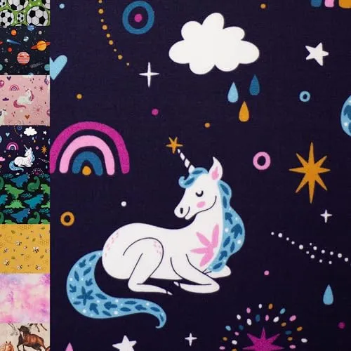 MAGAM-Stoffe Niklas Kinder Baumwollstoff ÖKO-TEX Meterware ab 50cm (Einhorn dunkelblau)