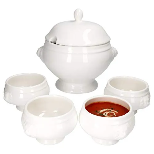 MamboCat Suppenschüssel MamboCat 5tlg. Set Löwenkopfterrine Leo - Edles 5tlg. Steingut-Set mit königlicher Löwenkopfverzierung, ideal für Suppen und Eintöpfe. Die dickwandige Kelch-Optik sorgt für stilvolles Servieren.