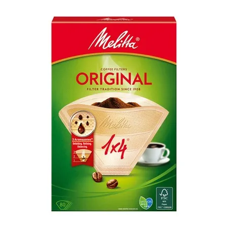 Melitta Filtertüten 1X4 - 80 Stück, biologisch abbaubar und für optimalen Kaffeegenuss mit 3 Filtrationszonen