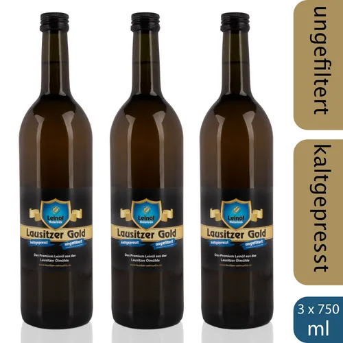 Leinöl - Lausitzer Gold (kaltgepresst ungefiltert Premium Leinöl), 3 x 750ml 3 x