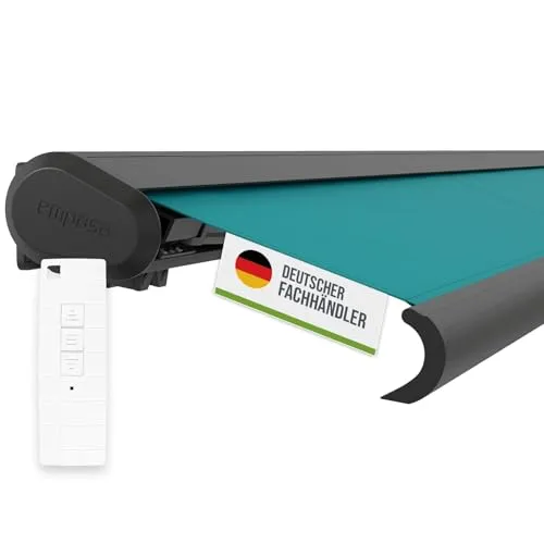 empasa elektrische Vollkassettenmarkise 'Profi' – Komfortabler Sonnenschutz - Markisen mit elektrischer Steuerung, komplett vormontiert für einfachen Einsatz. Robuste Aluminiumkassette schützt vor Witterungseinflüssen und sorgt für Langlebigkeit.