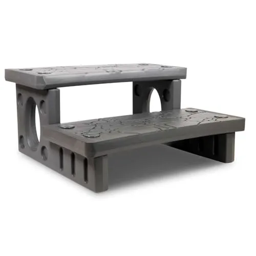 POOL Total Whirlpool Doppelstufe Kunststoff 69 x 63 x 34 cm - rutschfeste Einstiegshilfe - Spa-Treppe bis 150 kg belastbar - Werkzeuglose Montage für runde und eckige Whirlpools (Grau)