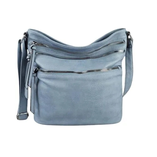 Damen Kunst-Leder Shopper Umhängetasche Hellblau - Vielseitige Umhängetasche aus hochwertigem Kunstleder, ideal für Alltag und Reisen. Mit praktischen Maßen von 32x29x11 cm bietet sie ausreichend Platz für Ihre Essentials und setzt stilvolle Akzente.