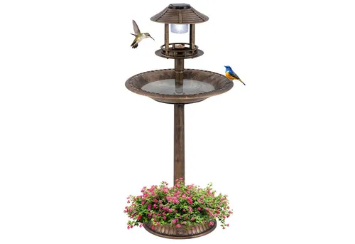 Costway Vogeltränke mit Solarleuchte Bronze 50 x 107 cm von Costway