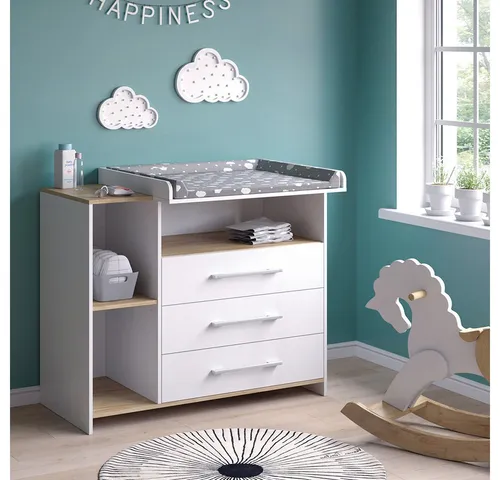 Vicco Wickelkommode Oskar, Weiß/Goldkraft Eiche in weiß von Vicco