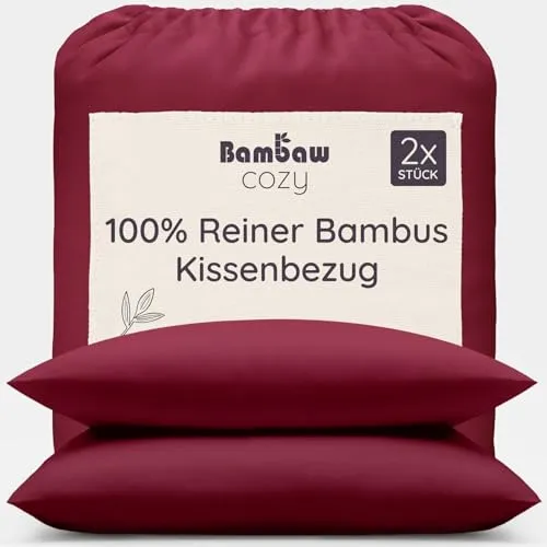 Bambaw Kissenbezug 40 x 80 Bambus, 2-er Pack, haarfreundlicher 40x80cm Kissenbezug, Anti Milben Bettwäsche, hypoallergene Bettwäsche, Bambus Kopfkissenbezug (Burgunderrot)