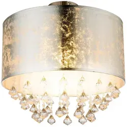 GLOBO LIGHTING LED Deckenleuchte, Leuchtmittel inklusive, Warmweiß, Deckenleuchte Kristallleuchte Wohnzimmerleuchte LED Textil silber