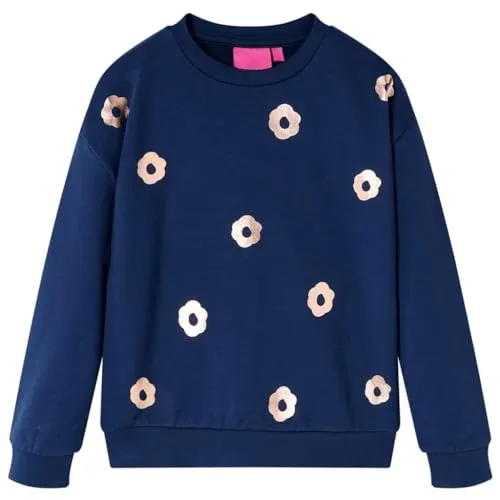 vidaXL Kinder-Sweatshirt mit Blumenmuster Langarmshirt Pullover Pulli Marineblau 116
