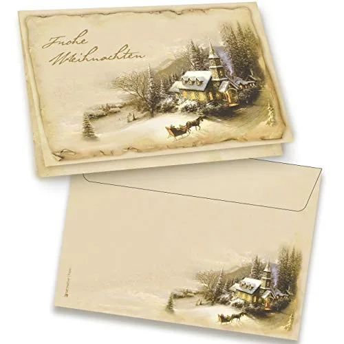 Nostalgie Weihnachtskarten Set Winteridylle 16 Sets DIN A6 mit Umschlag