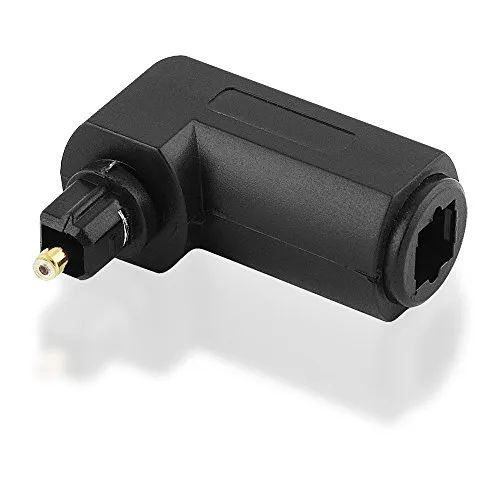 BestPlug Optischer Audio Adapter, Opto Toslink Stecker männlich 90° abgewinkelt auf Opto Toslink Buchse Kupplung weiblich, geeignet für 2.1 5.1 und 7.1 Dolby Surround, Schwarz