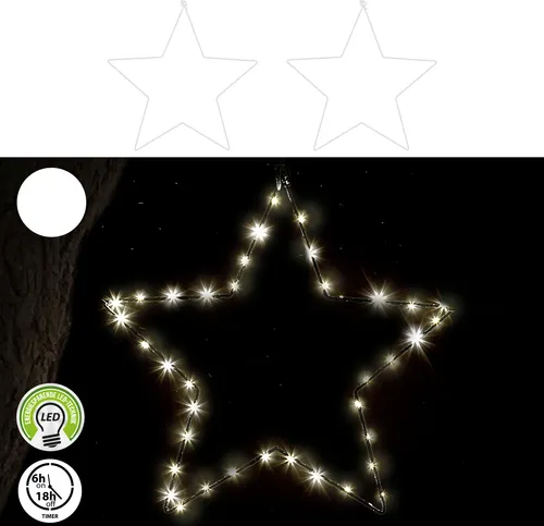 LED Stern 2er Set weiß 40 LEDs Ø40cm Eisen Kunststoff batteriebetrieben Weihnachtsstern zum Aufhängen Leuchtstern Gartendekoration