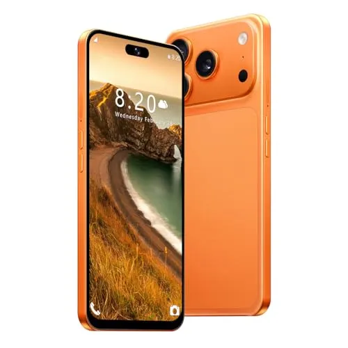 JtQtJ 4G Dual SIM Smartphone mit 6,6 Zoll InCell HD-Bildschirm, 4GB+32GB Speicher (bis 256GB erweiterbar), 5000mAh Akku, 16MP Kamera & Face ID, Type-C & OTG Funktion (Orange)