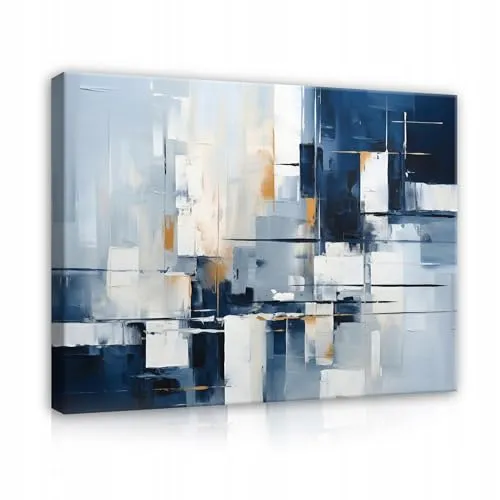 WallArena - Leinwand Bilder Abstrakt - 100x70 cm Leinwandbilder - Bild auf leinwand - Wandbild XXL groß Wandbilder für Wohnzimmer Schlafzimmer Wohnzimmerbilder Modern - Geometrisch Kunst Blau