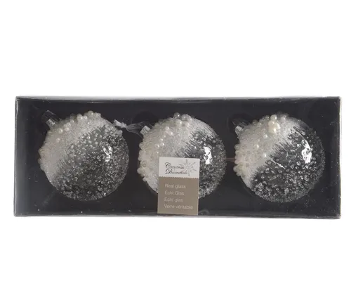 Kaemingk Weihnachtsbaumkugel, Weihnachtskugeln Glas mit Perlen Schnee 8cm klar transparent, 3er Set