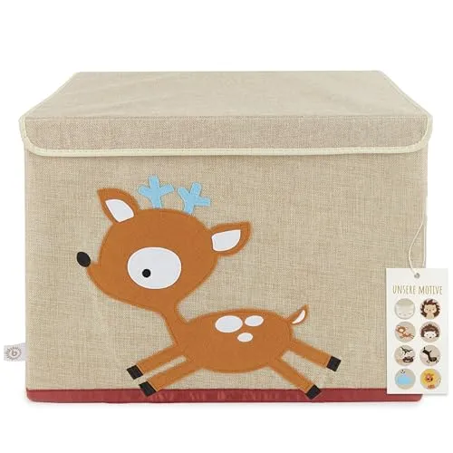 Bieco Faltbare Aufbewahrungsbox mit Deckel 65 Liter - Truhen & Kisten für Kinder: Faltbare Aufbewahrungskiste mit süßem Rehmotiv, ideal zur Spielzeugorganisation und Platzersparnis im Kinderzimmer.