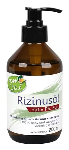 KOPP Vital® Rizinusöl nativ Ph. Eur. 250 ml - Haaröl in Premium-Qualität, nativ und kaltgepresst für vielseitige Anwendungen wie Wimpern- und Bartpflege mit praktischem Pumpspender.