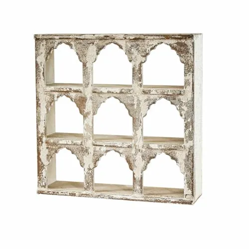 Loberon Wandorganizer Lorinique, Nostalgischer Charme, Rustikale Eleganz, Historische Rundbogen-Öffnungen, Wanddekoration, Wohn-Accessoire, MDF, Eisen, antikweiß