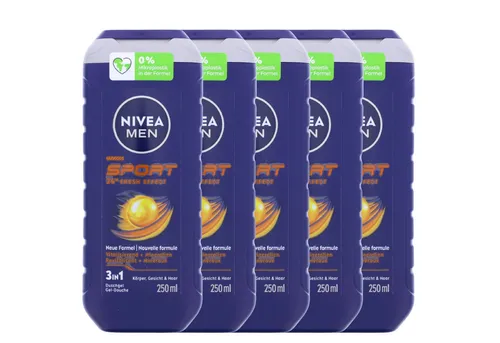 Nivea Duschgel 5 x NIVEA MEN Sport je 250ml Pflegedusche 3in1 Duschgel für Männer